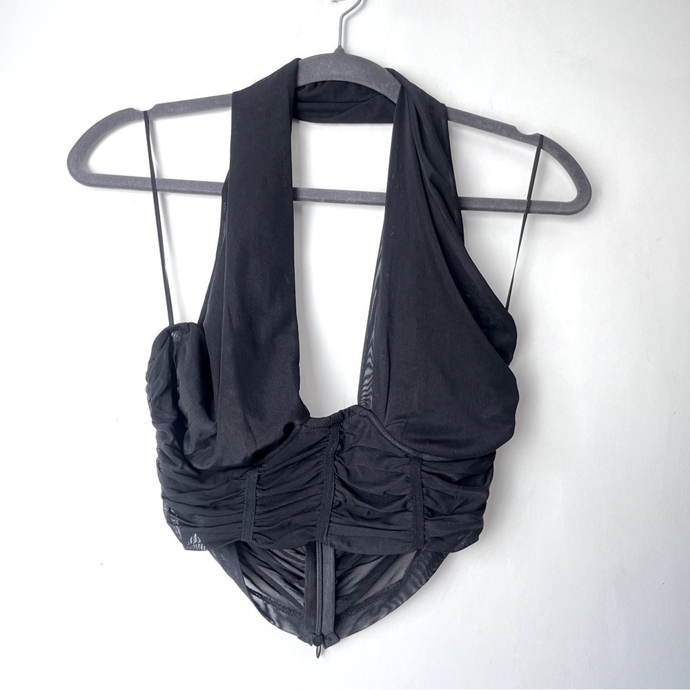 Hello Molly Black Mesh Underwire Halter Crop Top 8